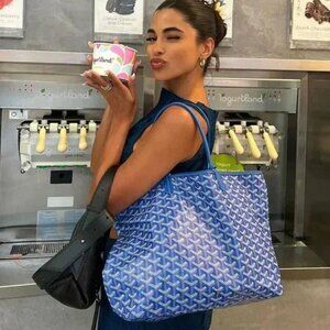 RARE Authentic Goyard Saint Louis PM Sky Blue Shoulder Tote Bag & Pouch Purse
